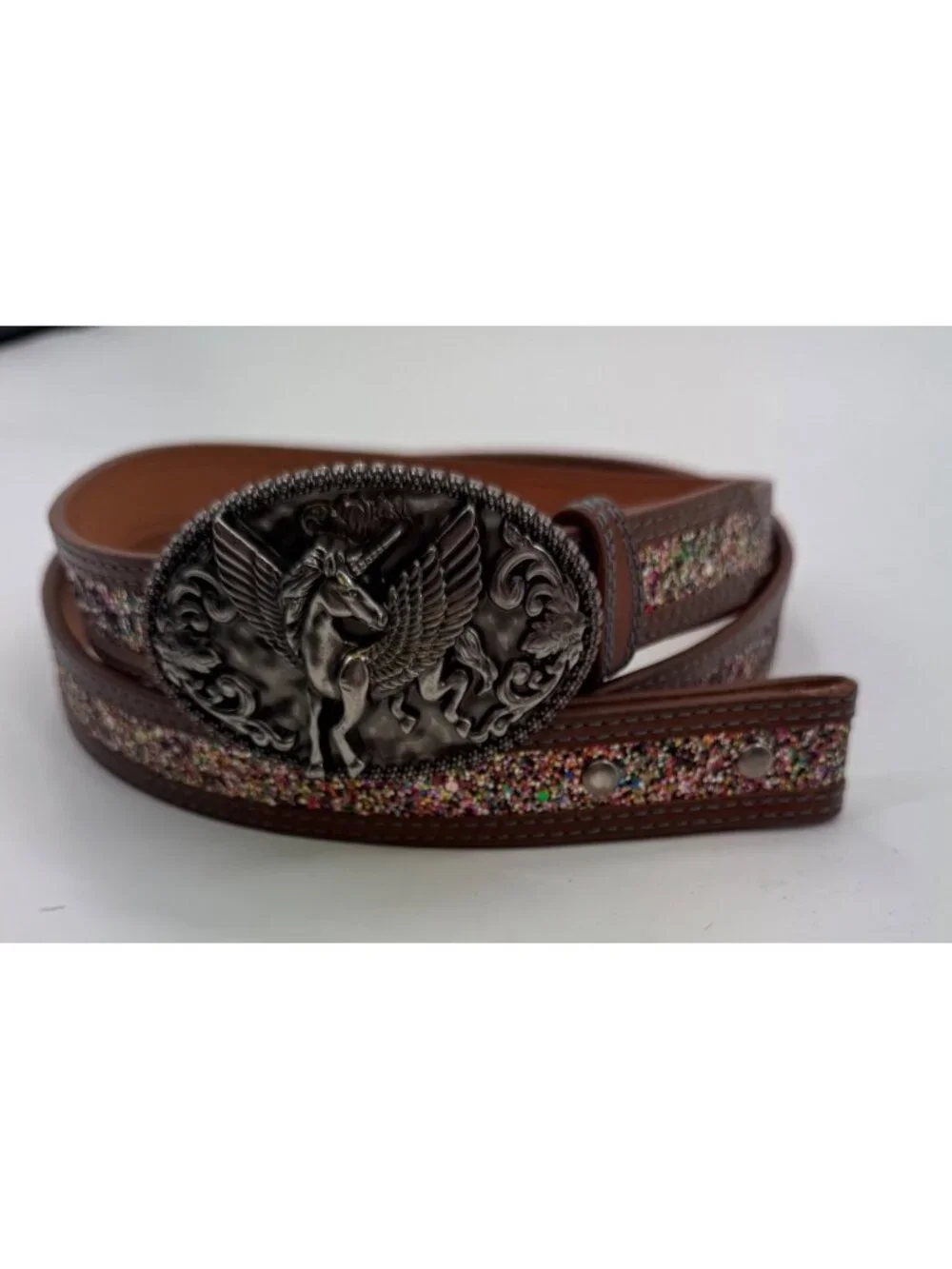 Shyanne Girls Glitter Leather Belt Set Size 20 & 24 Interchangeable Pegasus Buck